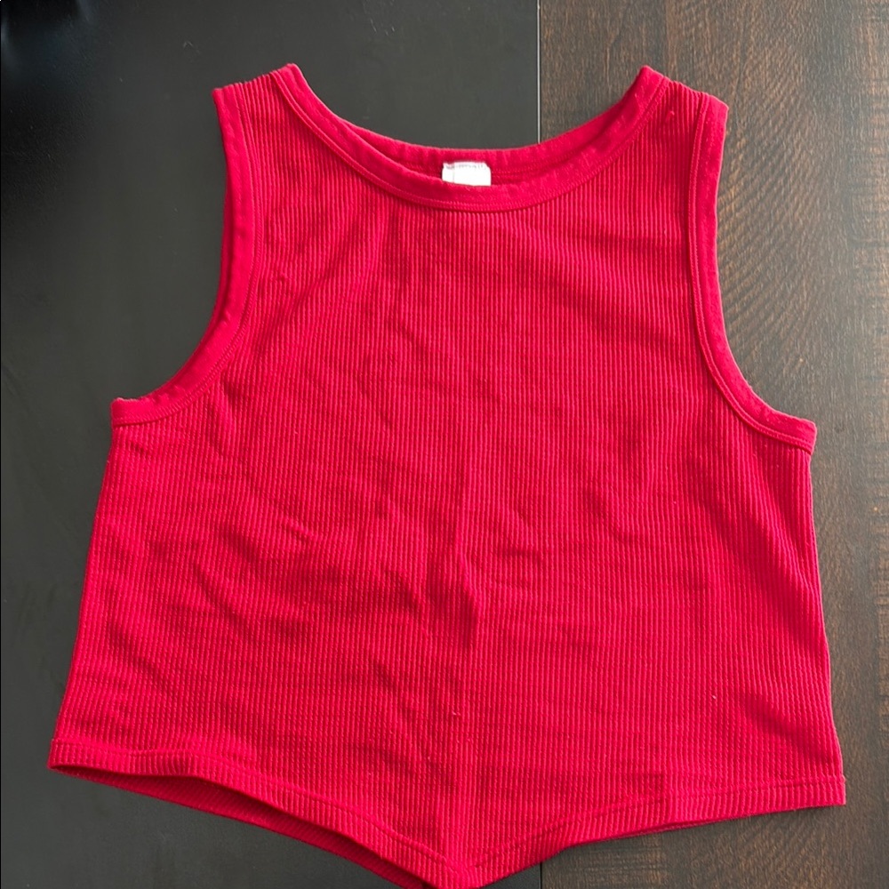 Red Ribbed Cropped Tank Top